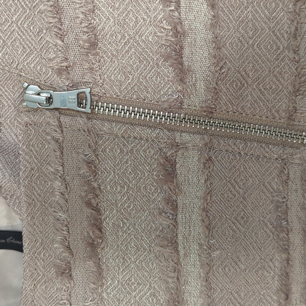 NWOT BCBGMaxAzria Brown Beige Mixed Media Fringe Moto Zipper Jacket Medium - Picture 6 of 7